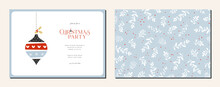 Merry And Bright Horizontal Holiday Cards. Christmas, Holiday Templates With Decorative Christmas Ornament, Floral Background, Frame With Greetings And Copy Space.