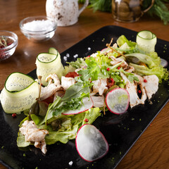 Wall Mural - White fish salad with vegetables