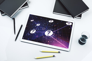 Aufkleber - Creative concept of question mark illustration on modern digital tablet screen. FAQ and search concept. Top view. 3D Rendering