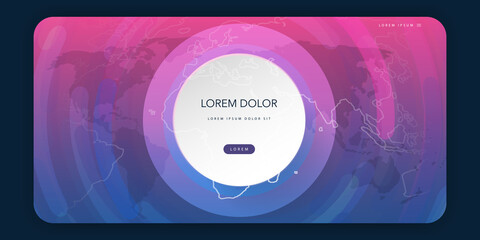 Poster - Web Design Elements - Header or Banner Design with World Map and Circular Geometric Shapes - Poster, Web App UI or Landing Page Creative Design, Multi Purpose Vector Template