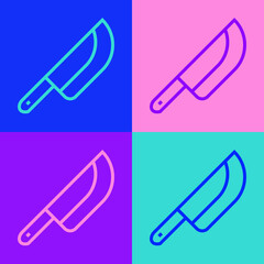 Sticker - Pop art line Knife icon isolated on color background. Cutlery symbol. Happy Halloween party. Vector