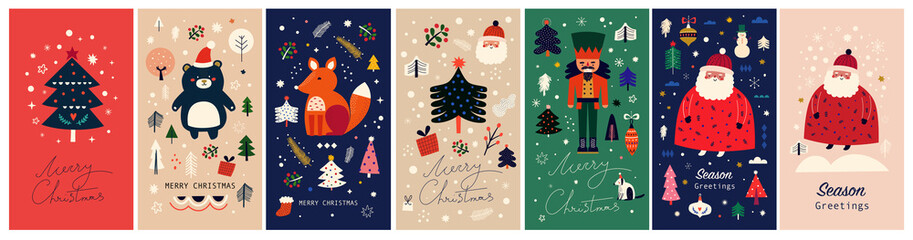 Wall Mural - big christmas collection in scandinavian style with traditional christmas and new year elements. ins