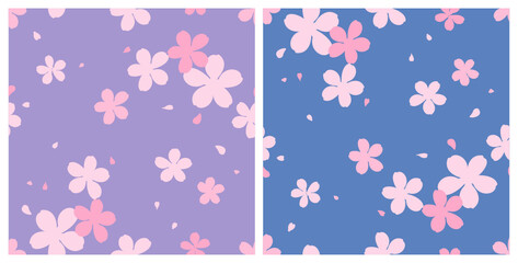 Seamless pattern with Sakura flower on purple and blue backgrounds vector.