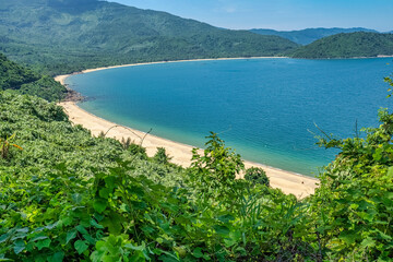 Wall Mural - Aerial view of Ham beach and Van village at Hai Van pass, Da Nang, Vietnam