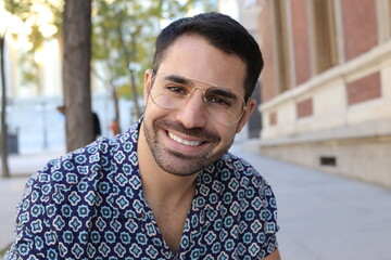 Wall Mural - Good looking man with vintage shirt and eyeglasses