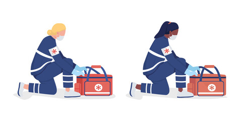Poster - emergency department personnel semi flat color vector characters set. full body people on white. pac