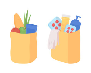 Poster - Donation bags semi flat color vector item set. Full realistic object on white. Supply to donate to charity isolated modern cartoon style illustration for graphic design and animation pack