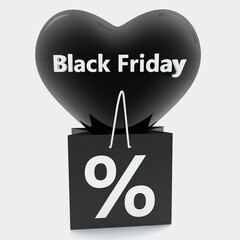 Wall Mural - Shopping bag and heart with black friday concept