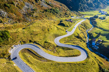 Curved Road On Mountain At Graubunden, Switzerland