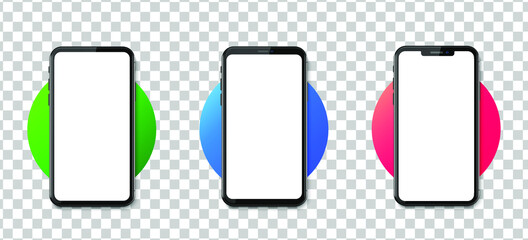 Poster - High quality realistic trendy no frame smartphone with blank white screen. Mockup phone for visual ui app demonstration. Vector mobile set device concept. Detailed Mockup Smartphone