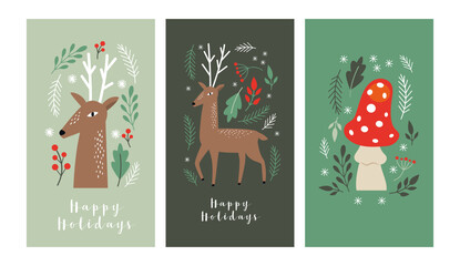 Wall Mural - Set of Christmas vertical banners, Happy New Year cards