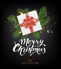 Wall Mural - Merry Christmas greeting card concept. Holyday decorative elements on dark background