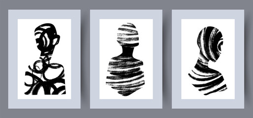Wall Mural - printable wall art vector poster set. hand drawn minimalism design for scandinavian interior.