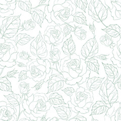 Wall Mural - Seamless pattern from flowers of roses on a white background.