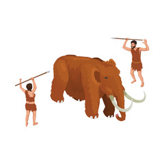 Canvas Print - Mammoth Hunt Prehistoric Composition