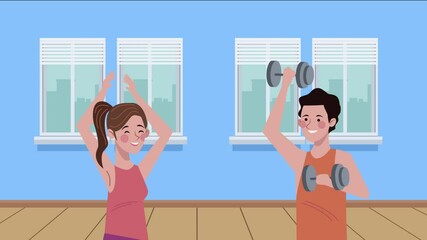 Sticker - couple practicing exercise characters animation