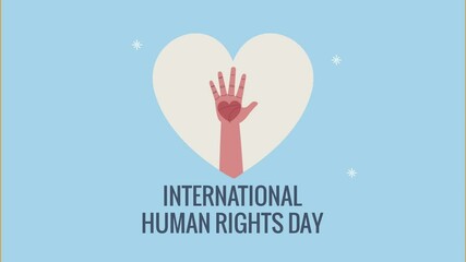 Sticker - human rights lettering animation with hand in heart