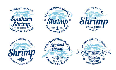 Wall Mural - Vector shrimp logo and design elements, label templates and prawn icons