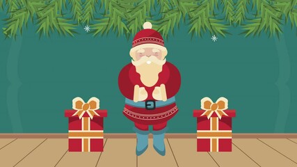 Sticker - merry christmas animation with santa and gifts