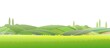 Rural hills and grassy lawn. Farm cute landscape. Funny cartoon design illustration. Flat style. Isolated on white background. Vector.