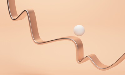 Poster - Abstract background with golden ribbon wave and ball. 3d rendering