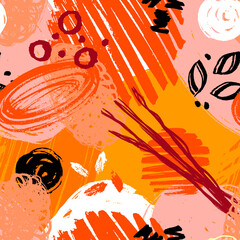 Poster - Sketch creative doodle pattern. Curve shapes, art hand drawn decorative background. Grunge stylish paint print, bright scribble swanky vector seamless texture