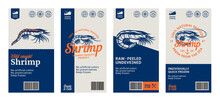 Vector Shrimp Labels And Design Elements. Prawn Illustrations