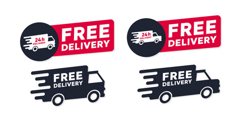 Delivery trucks icons set. Vector illustration.