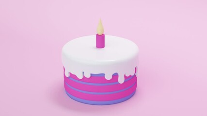 Poster - Lilac sweet cake with frosting and candle. Abstract animation