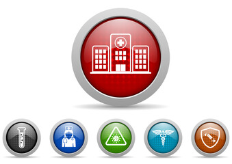 Aufkleber - Healthcare and medicine icon set, hospital, doctor and vaccination buttons, medical symbols collection
