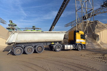 Wall Mural - Gravel pit: building and wheel loader loading gravel onto a truck