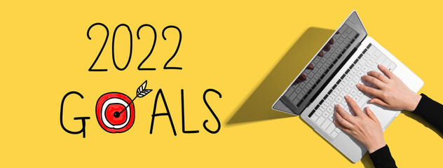 Poster - 2022 goals concept with person using a laptop computer