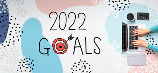 Poster - 2022 goals concept with person using a laptop computer