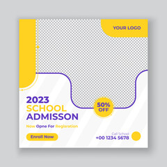 Wall Mural - School admission education square social media post banner template