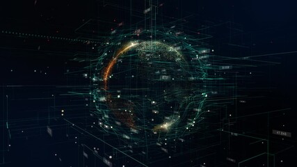 Number,particle and line glow move around digital world particle effect.Motion graphic digital technology futuristic conceptual with 3d rendering.