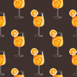 Aperol Spritz alcohol cocktail with a citrus orange slice decoration seamless pattern