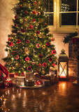 Fototapeta Tulipany - Decorated Christmas Tree at Home 