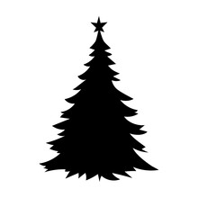 Christmas Tree, Black Silhouette Isolated On White Background, Symbol Of Winter Holiday. Vector