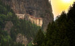 Panorama of Historic Sumela Monastery at sunset.
It is a Greek Orthodox monastery and church complex. Macka, Trabzon, Turkey