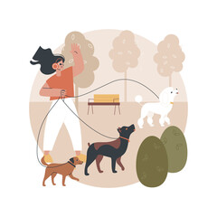 Poster - Pet services abstract concept vector illustration. Pet sitting and boarding services, animal care services, dog walking, grooming salon, daycare and attention, transportation abstract metaphor.