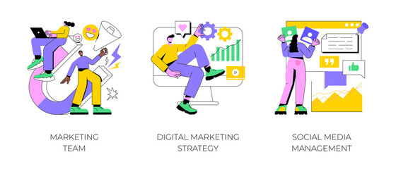Fototapete - digital marketing strategy abstract concept vector illustration set. marketing team, social media ma