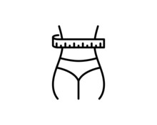 Slimming Belly With Measuring Tape Icon Thin Line For Web And Mobile, Modern Minimalistic Flat Design. Vector Dark Grey Icon On Light White Background.