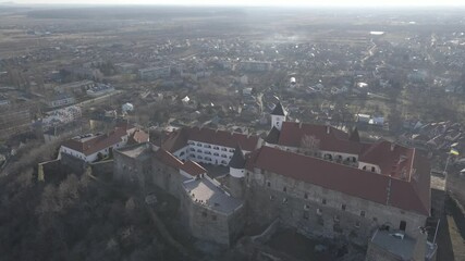 Wall Mural - Aerial view from a drone to Palanok castle in Mukachevo