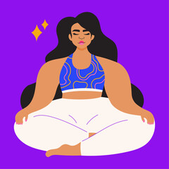 Wall Mural - Illustration of woman meditating wearing bright sportswear