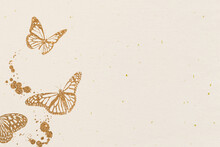Gold Butterflies On The Beige Blush Texture Paper.