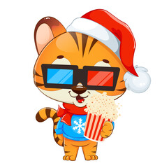 Poster - Merry Christmas. Cute tiger cub in Santa hat