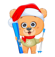 Poster - Merry Christmas. Funny bear in Santa hat