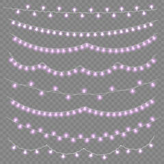 Wall Mural - christmas purple light garland, led neon lamp.