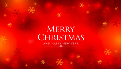 Red winter background and Merry Christmas card with snowflakes.