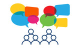 Fototapeta Pokój dzieciecy - Flat vector illustration of group of people doing group discussion. Suitable for design element of a forum, seminar, and political debate.